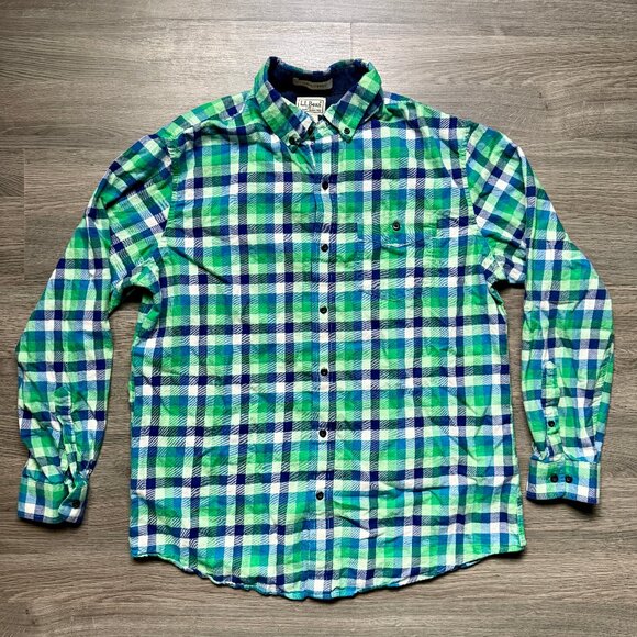 L.L. Bean Men's Scotch Plaid Flannel Shirt - Blue/Green - Picture 6 of 10